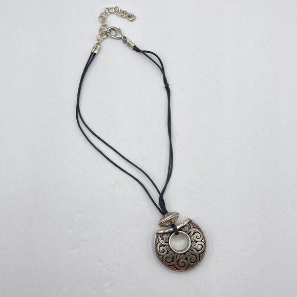 Brighton Silver-Tone Medallion Necklace With Black Cord - Picture 1 of 6